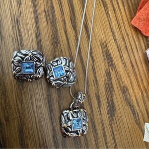 Premier Silver Necklace with clip earings Blue Gemstones